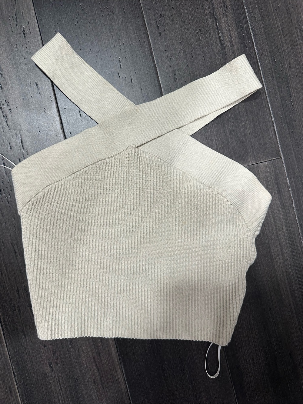 Cream Ribbed Cross-Strap Aritzia Crop Top